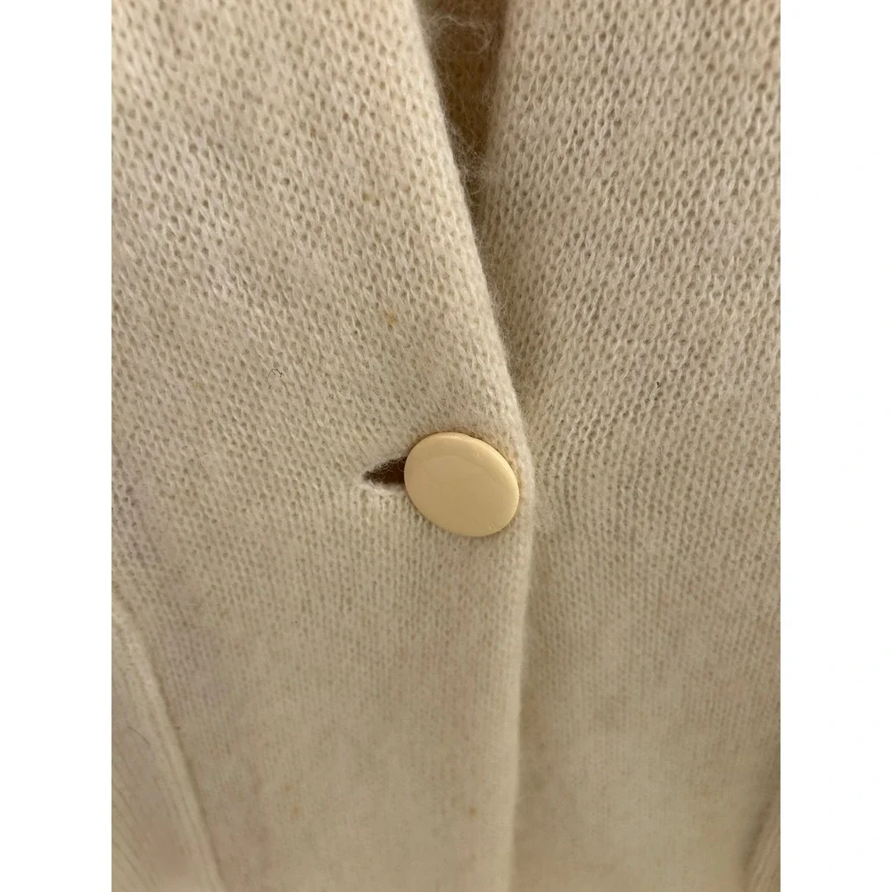 L.B. Diffusion VTG Longline Cardigan S Cream Wool Mohair Shawl Collar Womens